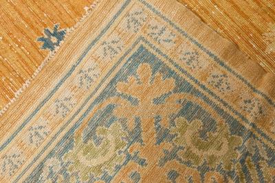 Vintage Spanish Light Brown and Blue Handwoven Wool Rug