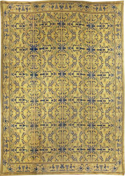 Vintage Spanish Yellow Blue Handmade Wool Rug