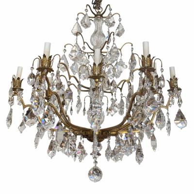 Vintage St Louis French Crystal Bronze Chandelier