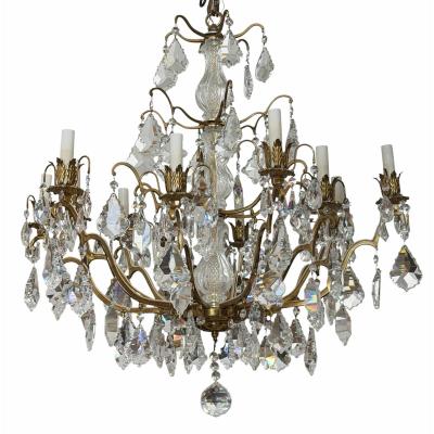 Vintage St Louis French Crystal Bronze Chandelier