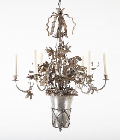 Vintage Steel Floral Chandelier with Basket Bow Knots and Ribbons