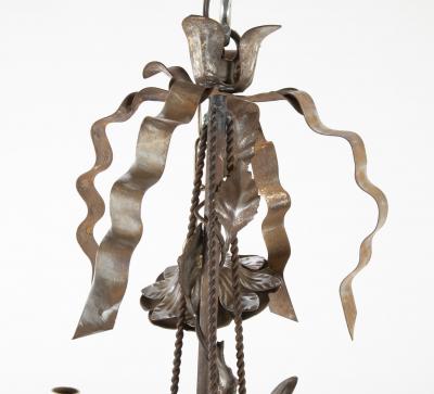 Vintage Steel Floral Chandelier with Basket Bow Knots and Ribbons