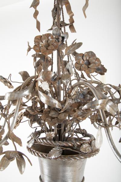 Vintage Steel Floral Chandelier with Basket Bow Knots and Ribbons