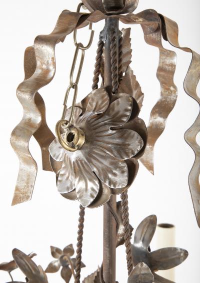 Vintage Steel Floral Chandelier with Basket Bow Knots and Ribbons