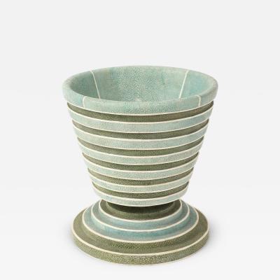 Vintage Stepped Shagreen Vase with Horizontal Bands of Alternating Shades 