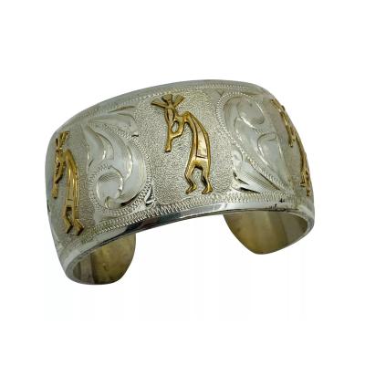 Vintage Sterling Silver 925 and 10K Gold Kokopelli Dancers Bangle