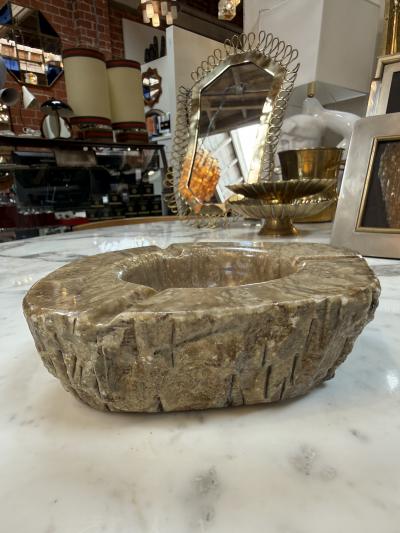 Vintage Style Brown Marble Ashtray Hand Carved Organic Shape 3 Cigar Rests