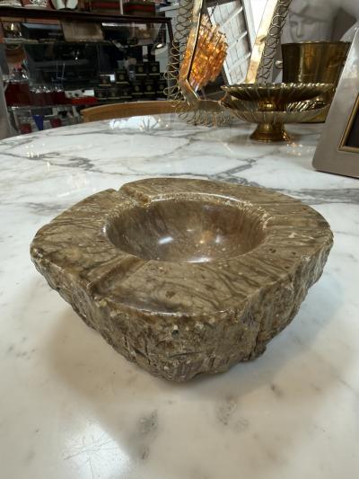 Vintage Style Brown Marble Ashtray Hand Carved Organic Shape 3 Cigar Rests