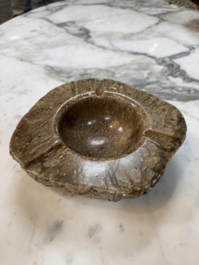 Vintage Style Brown Marble Ashtray Hand Carved Organic Shape 3 Cigar Rests