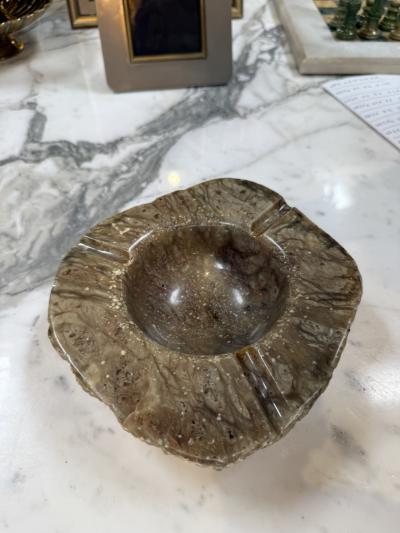 Vintage Style Brown Marble Ashtray Hand Carved Organic Shape 3 Cigar Rests