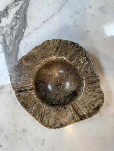 Vintage Style Brown Marble Ashtray Hand Carved Organic Shape 3 Cigar Rests