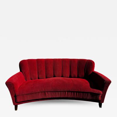 Vintage Swedish 1940s Curved Channel Back Sofa