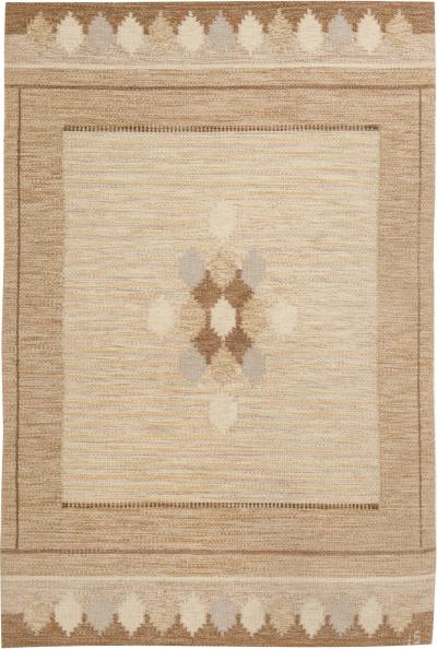 Vintage Swedish Caramel Rug by Ingegerd Silow Woven Signature to Edge IS 