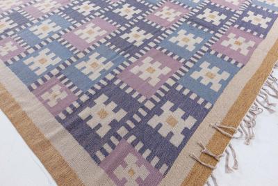Vintage Swedish Flat Woven Rug by Sigvard Bernadotte vitsippa 