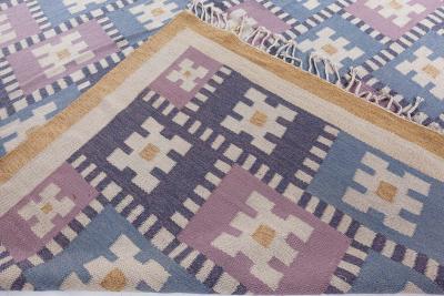 Vintage Swedish Flat Woven Rug by Sigvard Bernadotte vitsippa 