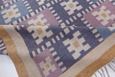 Vintage Swedish Flat Woven Rug by Sigvard Bernadotte vitsippa 