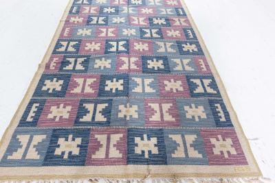 Vintage Swedish Geometric Flat Weave Wool by Anna Greta Sj qvist