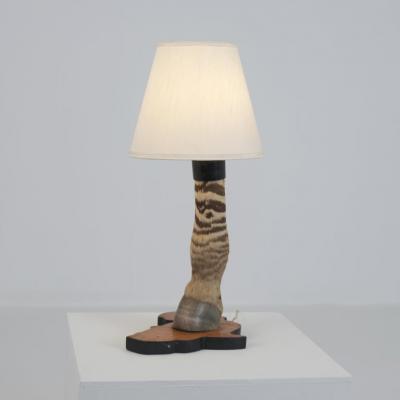 Vintage Taxidermy Zebra Hoof Table Lamp with Africa Map Base Early 1970s