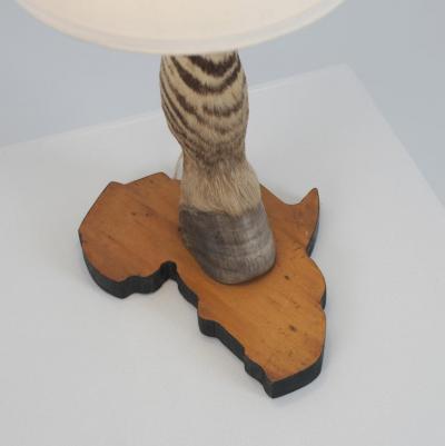 Vintage Taxidermy Zebra Hoof Table Lamp with Africa Map Base Early 1970s