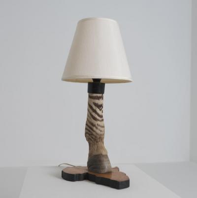 Vintage Taxidermy Zebra Hoof Table Lamp with Africa Map Base Early 1970s