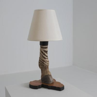 Vintage Taxidermy Zebra Hoof Table Lamp with Africa Map Base Early 1970s