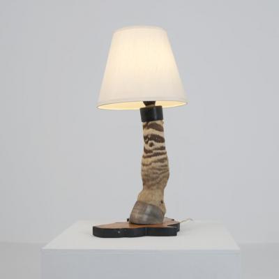 Vintage Taxidermy Zebra Hoof Table Lamp with Africa Map Base Early 1970s