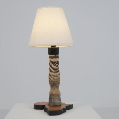 Vintage Taxidermy Zebra Hoof Table Lamp with Africa Map Base Early 1970s
