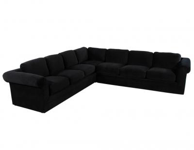 Vintage Thayer Coggin Directional Black Velvet Sectional Sofa