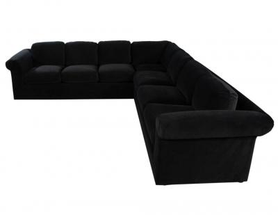 Vintage Thayer Coggin Directional Black Velvet Sectional Sofa