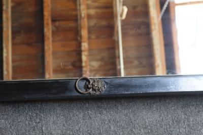 Vintage Three Panel Ebonized Shutter Form Mirrored Room Divider or Screen