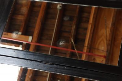 Vintage Three Panel Ebonized Shutter Form Mirrored Room Divider or Screen