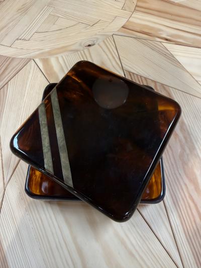 Vintage Tortoiseshell Lucite Box with Brass Stripe Accent