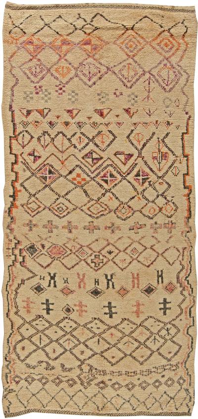 Vintage Tribal Geometric Design Hand Woven Moroccan Natural Wool Rug