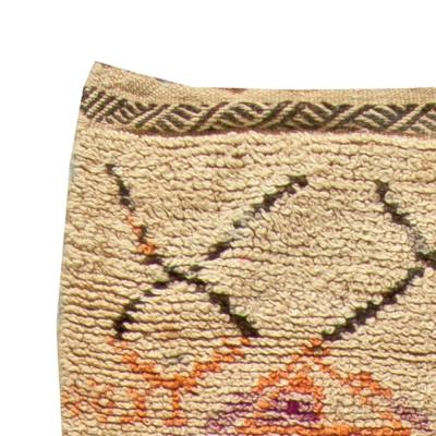Vintage Tribal Geometric Design Hand Woven Moroccan Natural Wool Rug