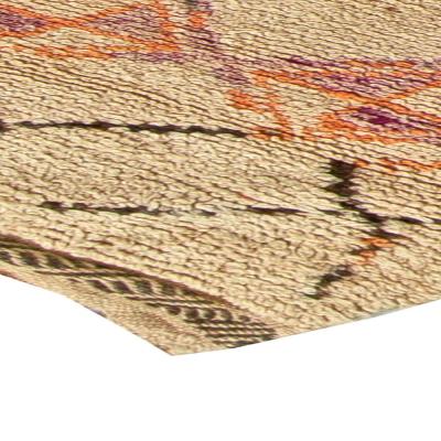 Vintage Tribal Geometric Design Hand Woven Moroccan Natural Wool Rug