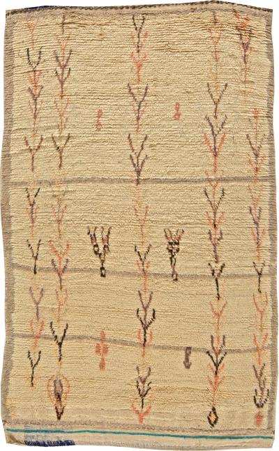 Vintage Tribal Hand Woven Moroccan Rug in Natural Wool
