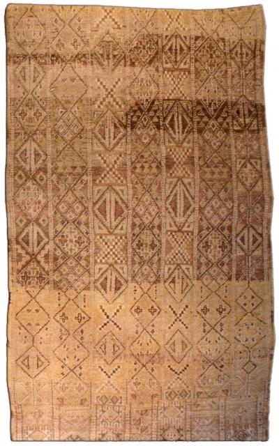 Vintage Tribal Moroccan Handmade Wool Rug in Shades of Beige Brown and Gold