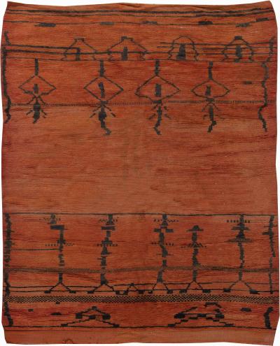 Vintage Tribal Moroccan Motifs Orange Black Handmade Wool Rug