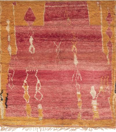 Vintage Tribal Moroccan Wool Rug in Shades of Red Orange and Cream
