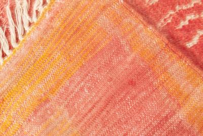 Vintage Tribal Moroccan Wool Rug in Shades of Red Orange and Cream