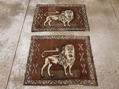 Vintage Turkish Anatolian Pictorial Rug Pair 2 of 2 