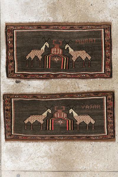 Vintage Turkish Anatolian Pictorial Rug Pair 2 of 2 