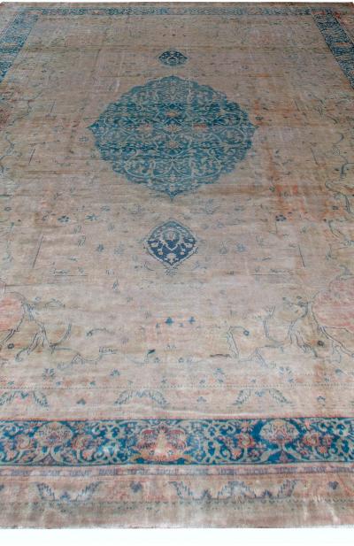Vintage Turkish Borlou Blue and Beige Hand Knotted Wool Rug