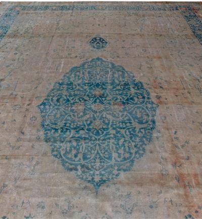 Vintage Turkish Borlou Blue and Beige Hand Knotted Wool Rug