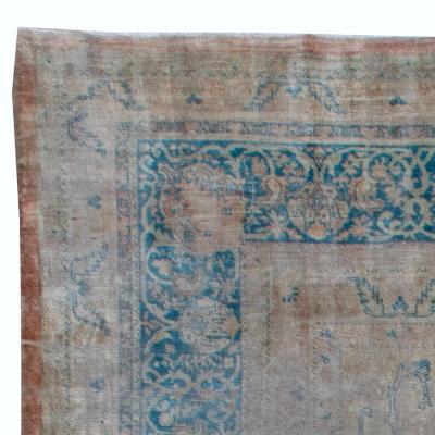 Vintage Turkish Borlou Blue and Beige Hand Knotted Wool Rug