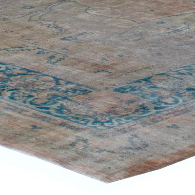 Vintage Turkish Borlou Blue and Beige Hand Knotted Wool Rug
