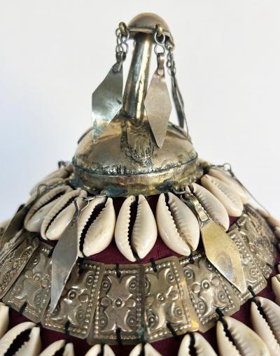 Vintage Turkman Bridal Ceremonial Headdress Heavily Adorned on Stand