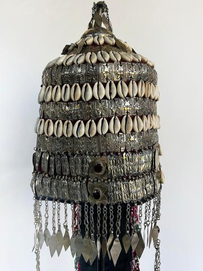 Vintage Turkman Bridal Ceremonial Headdress Heavily Adorned on Stand