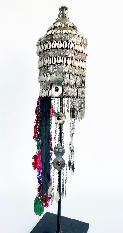 Vintage Turkman Bridal Ceremonial Headdress Heavily Adorned on Stand
