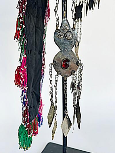Vintage Turkman Bridal Ceremonial Headdress Heavily Adorned on Stand